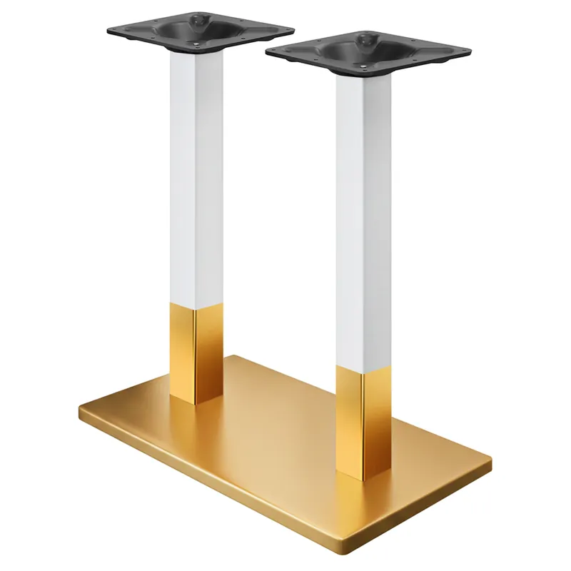 Heißes Angebot MADRID | Bistro Doppel Stehtischgestell | Gold/Weiß | Höhe: 104 cm | Säule: 6 x 6 cm | Bodenplatte: 40 x 70 cm