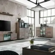 Wohnwand Anbauwand Schrankwand PLANK + SB mit LED Beleuchtung und Push-Click Zertifiziert