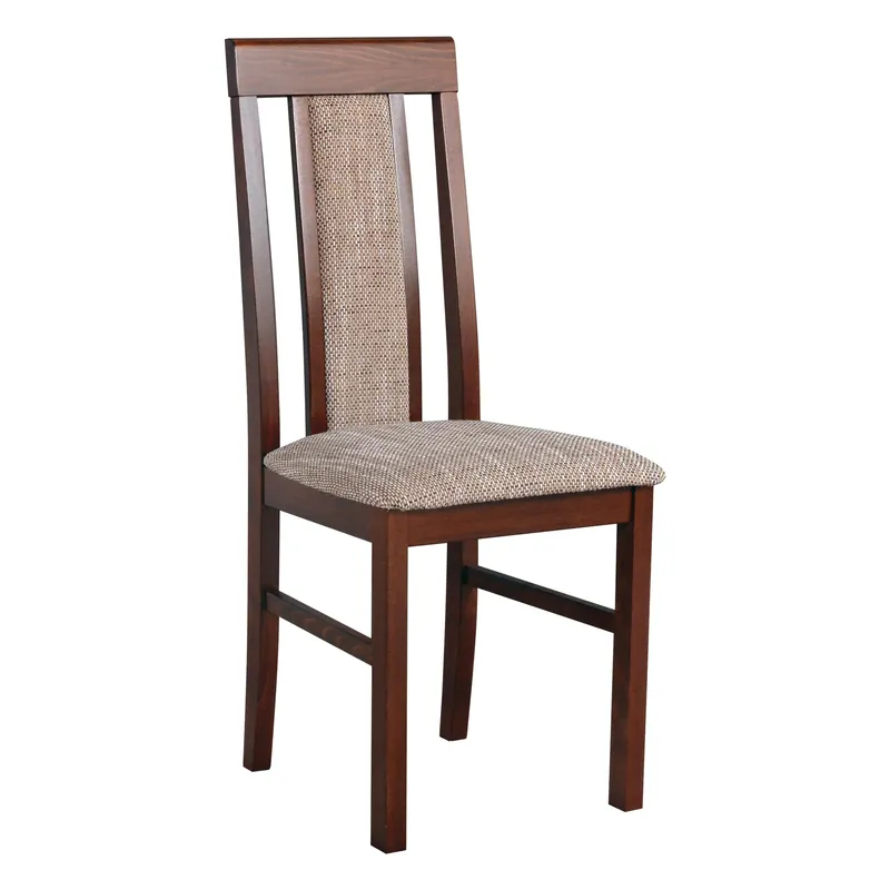 Abverkauf Stuhl Nasran aus Buchenholz in Nuss Optik, Teil-gepolsterte Rückenlehne in Beige, gepolsterte Sitzfläche aus T-25 Schaum, hoher Komfort, langlebig