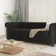 Zertifiziert Alnem - Chesterfield Sofa 3-Sitzer aus Samt-Stoff mit Holzfüßen