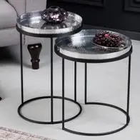 2er Set Beistelltisch Martello schwarz silber abnehmbare Tabletts Hammerschlag Begrenztes Angebot