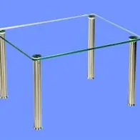 AL3-H Couchtisch Klarglas 20mm Radius 67x53cm 40mm echt Edelstahlstollen. Ab Werk Solange Der Vorrat Reicht
