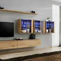 Abverkauf Anbauwand Wohnwand Schrankwand SWITCH XVII Wotan Hochglanz PVC Push - Click Led