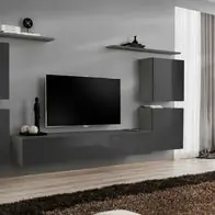 Anbauwand Wohnwand Wohnzimmer Schrankwand SWITCH IV Graphit Hochglanz Push-Click Bestpreis