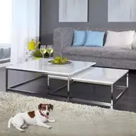 2er Set Design Couchtisch MENTO 75/65cm weiss hochglanz Edelstahl-Gestell Echt