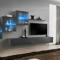 Aktuell Anbauwand Wohnwand Schrankwand SWITCH XX Graphit Hochglanz PVC Push-Click Led