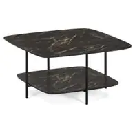 Zertifiziert Moderner Design Couchtisch MARMOL 75cm schwarz Marmor-Optik Metallgestell