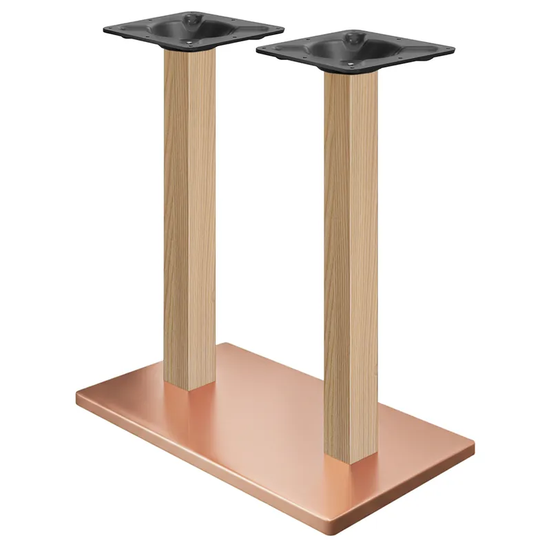 Bestseller MADRID | Bistro Doppel Stehtischgestell | Kupfer/Eiche | Höhe: 105 cm | Säule: 8 x 8 cm | Bodenplatte: 40 x 70 cm