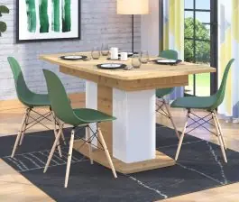 Aktuell Ausziehbarer Esstisch mit Butterfly-Mechanismus Baka 06, Farbe: Eiche Artisan / Weiß Hochglanz, ABS, Maße: 78 x 160 x 91,5 cm (H x B x T), für Esszimmer