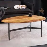 Zertifiziert Design Couchtisch Belleza 85cm natural Sheesham-Holz Palisander schwarze Metallbeine