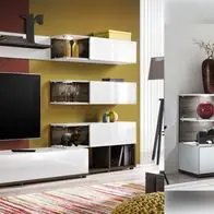 Anbauwand Wohnwand Schrankwand SILK Perla Elm Weiss Led Push - Click Hochglanz Nur Für Kurze Zeit