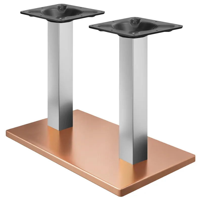 Highlight MADRID | Bistro Doppel Tischgestell | Kupfer/Edelstahl | Höhe: 71 cm | Säule: 6 x 6 cm | Bodenplatte: 40 x 70 cm