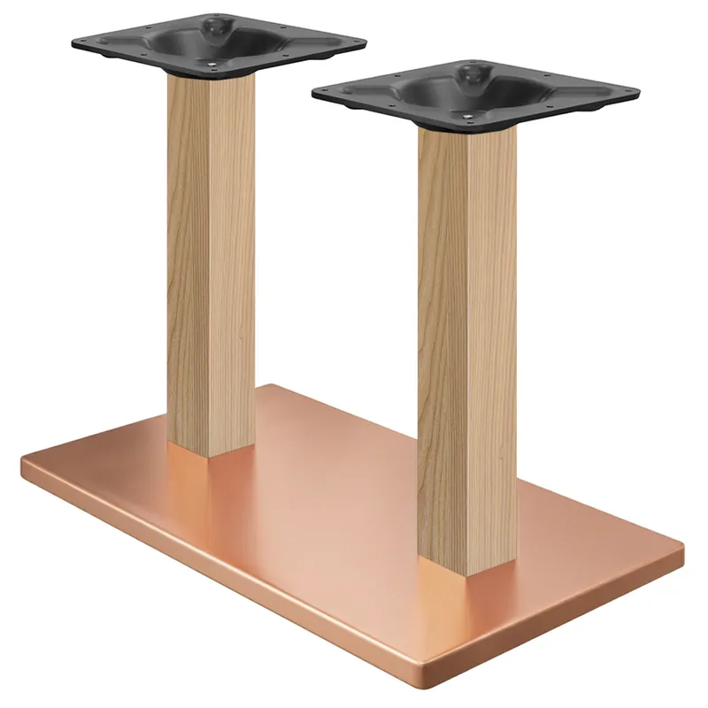 Neu MADRID | Bistro Doppel Tischgestell | Kupfer/Eiche | Höhe: 72 cm | Säule: 6 x 6 cm | Bodenplatte: 40 x 70 cm