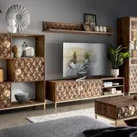 Wohnwand I "Assuan" Mango & Metall goldfarbig WZ-0462 Nur Für Kurze Zeit