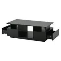 Abverkauf LED Couchtisch Hochglanz Schwarz mit 2 Schubladen Glastrennwand