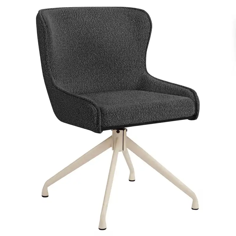 JULIUS | Hotel Stuhl | Teddystoff | Dunkel Grau | Gestell: Weiß | Drehfunktion Solange Der Vorrat Reicht