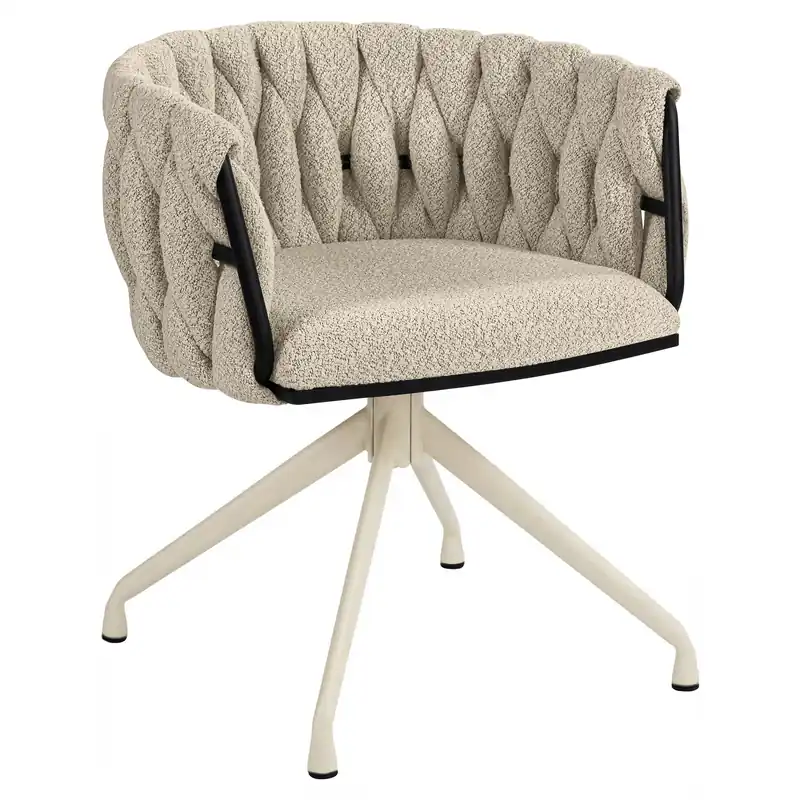 Neue Kollektion MARIS | Hotel Stuhl | Teddystoff | Beige | Gestell: Weiß | Drehfunktion