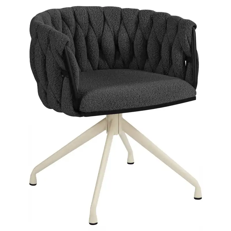 Günstig MARIS | Hotel Stuhl | Teddystoff | Dunkel Grau | Gestell: Weiß | Drehfunktion