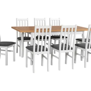 Angebot Tischgruppe H mit 8 robusten Holzstühlen, bequeme Polsterung in Dunkelgrau, Farbe: Weiß/Eiche, hochwertig verarbeitet, laminierte Tischplatte