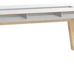 Billig Esstisch Minnea 34, Farbe: Weiß / Eiche - Abmessungen: 200 x 100 cm (B x T)