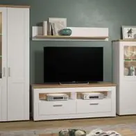 Wohnwand in weiß Pinie und Eiche Artisan Landhaus Wohnzimmer Schrankwand 368 cm Shade Aktuell