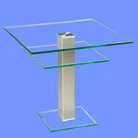 Zertifiziert BRB1291 Beistelltisch Klarglas 60x60cm Ablage Höhe 54cm 80x80mm Edelstahlsäule