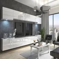 Wohnwand 4 W/B mit LED Beleuchtung, Ohne Griffe. Breite 300 cm, Front Farbe wählbar Finale Aktion