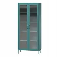 Abverkauf Vitrinenschrank Wohnzimmerschrank mit 4 Fachböden Vitrine Glitzernd Metall Meeresgrün