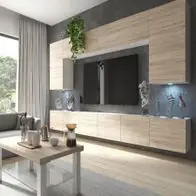 Wohnwand 2W/DS mit LED Beleuchtung, Ohne Griffe. Breite 300 cm, Front Farbe wählbar Neu