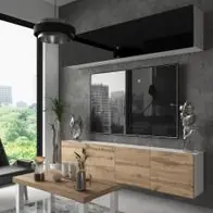 Wohnwand 6B/DW mit LED Beleuchtung, Ohne Griffe. Breite 200 cm, Front Farbe wählbar Top-Angebot