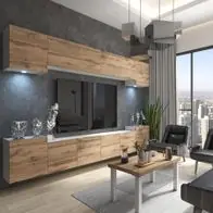 Wohnwand 4 DW/W mit LED Beleuchtung, Ohne Griffe. Breite 300 cm, Front Farbe wählbar Neue Kollektion