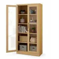 Aktenschrank Büroschrank Glasvitrine 4 Fachböden Stahl 185 x 90 x 40 cm Beige Zertifiziert