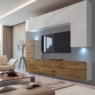 Wohnwand 8W/DW mit LED Beleuchtung, Ohne Griffe. Breite 250 cm, Front Farbe wählbar Neuheit