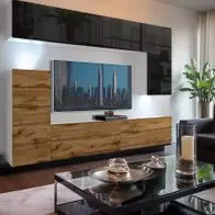 Wohnwand 8B/DW mit LED Beleuchtung, Ohne Griffe. Breite 250 cm, Front Farbe wählbar Neue Ware