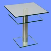 Abverkauf DAB4291 Couchtisch Satinoglasplatte 60x60x54cm Klarglasablage D80mm Chromsäule