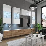 Wohnwand 5W/B/DW mit LED Beleuchtung, Ohne Griffe. Breite 300 cm, Front Farbe wählbar Direkt Vom Hersteller