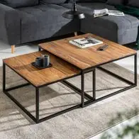 Zertifiziert cagü: Design Retro 2er Set Couchtische (MAILAND] Sheesham & Schwarz 65cm / 55cm