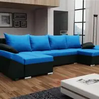 Wohnlandschaft U-Form KLEO mit Schlaffunktion Schwarz-Blau Sofort Bestellen