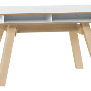 Abverkauf Esstisch ausziehbar Minnea 33, Farbe: Weiß / Eiche - Abmessungen: 139 - 219 x 100 cm (B x T)