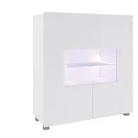 Aktuell Highboard Schrank Vitrine LABRI 100x105x35cm Weiss Hochglanz inkl. LED