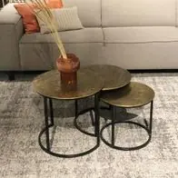 3er Set Couchtische Joanna rund Schwarz Gold Metall massiv Satztische Sofatisch Direktkauf