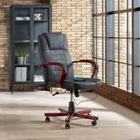 Aktuell Leder Chefsessel schwarz Massagesessel Bürostuhl mit Holz Massage Heizung Bürosessel