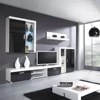 Wohnwand Schrankwand 4 tlg. YORK Schwarz-Weiss HGL mit LED-Beleuchtung Schneller Versand