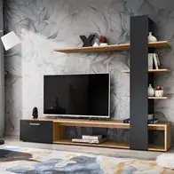 Anbauwand Wohnwand Schrankwand ECO Schwarz mit Regalen Jetzt Bestellen