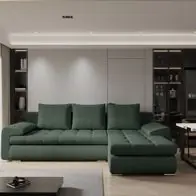 Abverkauf Ecksofa Sofa Hecktor mit Schlaffunktion Stoff Abriamo Flaschengrün Ottomane Rech