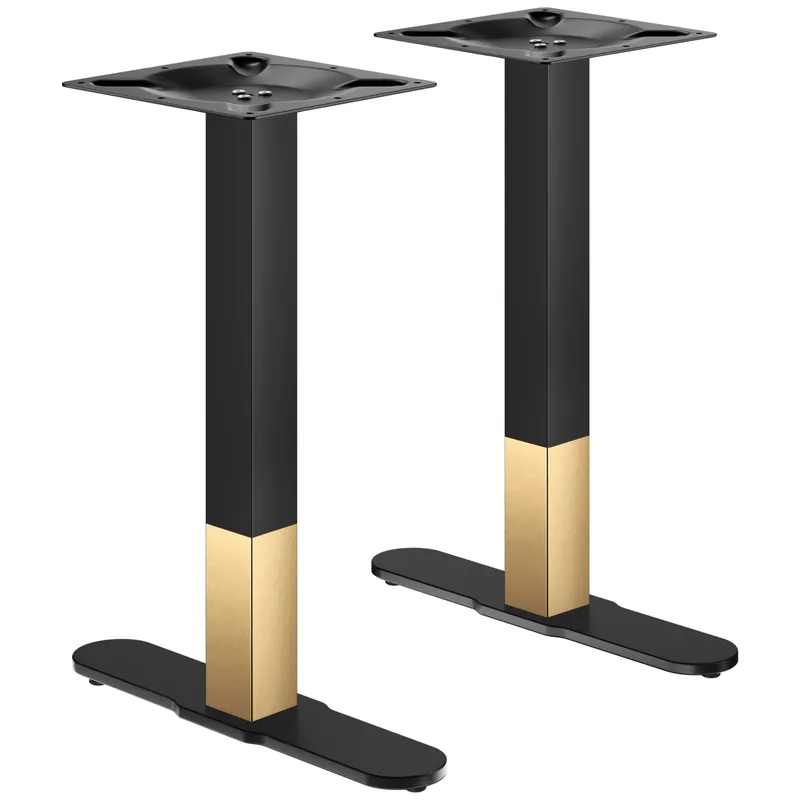 Zertifiziert CURVED | Bistro Doppel Tischgestell | Gold/Schwarz | Höhe: 71 cm | Säule: 8 x 8 cm | Fuß: L 58 cm