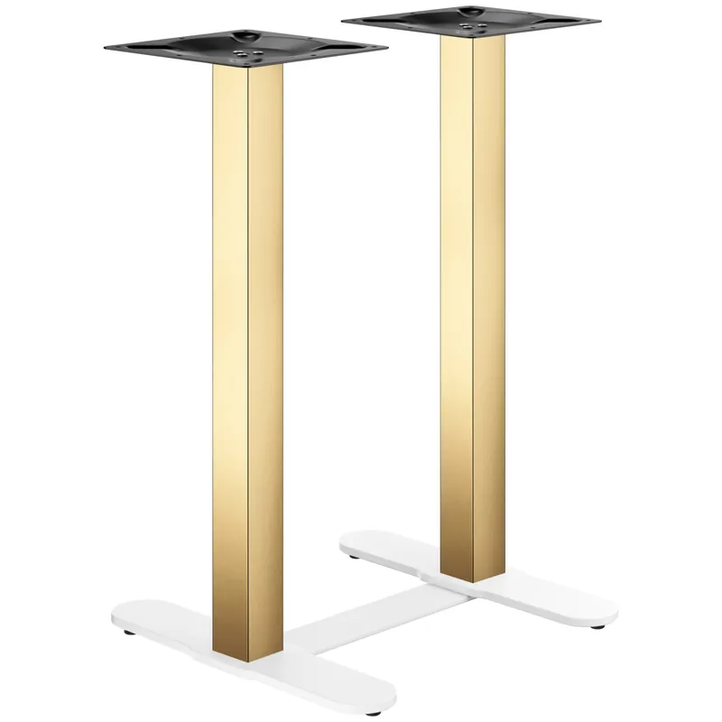 CURVED | Bistro Doppel Stehtischgestell | Gold/Weiß | Höhe: 104 cm | Säule: 8 x 8 cm | Fuß: L 58 cm | + Verbinder Solange Der Vorrat Reicht
