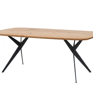 Esstisch aus massiven Eichenholz Guiers 04, geölte Oberfläche, schwarze Metallbeine, Tischplatte 4 cm dick, ovale Form, Maße: 78 x 140 x 90 cm, vier Standbeine Billig