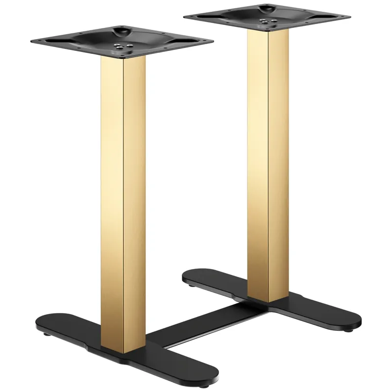 Gratis Versand CURVED | Bistro Doppel Tischgestell | Gold/Schwarz | Höhe: 71 cm | Säule: 8 x 8 cm | Fuß: L 58 cm | + Verbinder