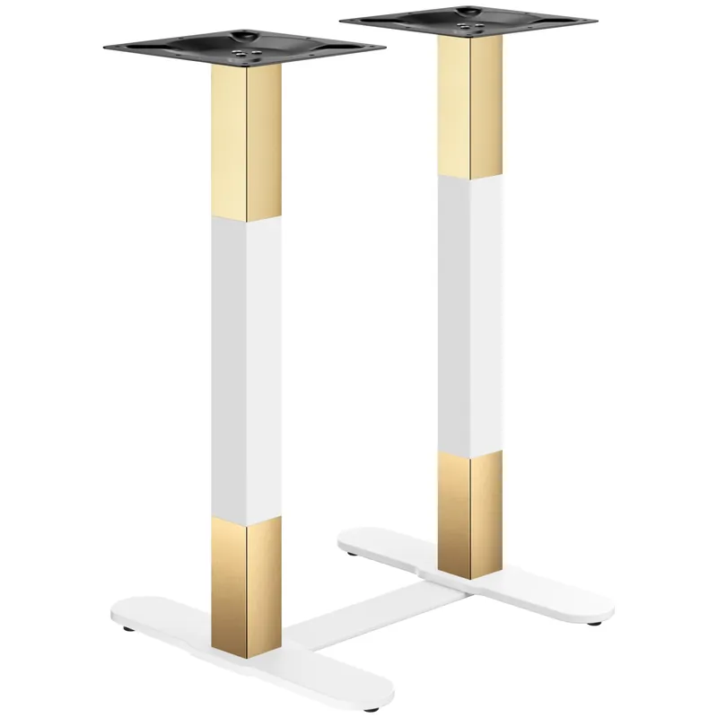 CURVED | Bistro Doppel Stehtischgestell | Gold/Weiß | Höhe: 104 cm | Säule: 6 x 6 cm | Fuß: L 58 cm | + Verbinder Highlight